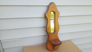 Vintage Art Deco Mirror With Solid Wood Wall Mount Display Shelf