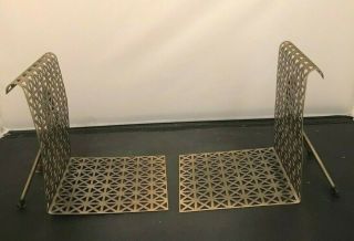 Pair Vtg Mid Century Brass 6 3/4” Wide By 6 1/2 " Tall " Bookends