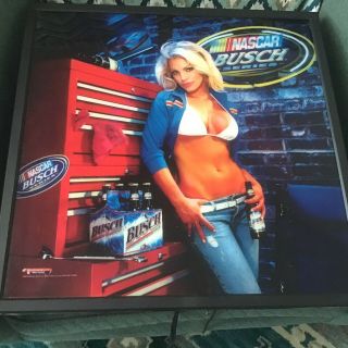 Nascar Wall Sign Busch Series Sexy Girl Beer Backlight 18x18” 2006 Man Cave Bar