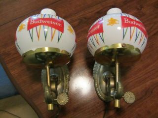 Vintage Pair Budweiser Beer Anheuser Busch Advertising Lamps Wall Sconces