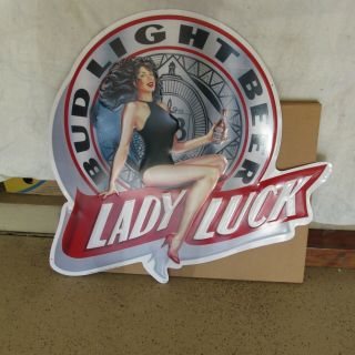 1991 Bud Light Lady Luck Bomber Plane Pinup Beer Bar Pub Tin Sign Ex Cond