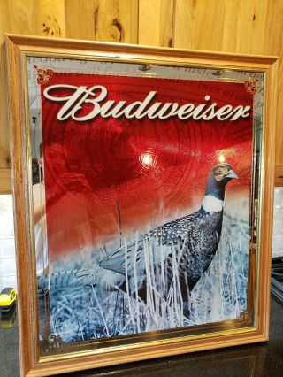 Budweiser Anheuser - Busch Pheasant Bird Hunting Mirror Sign 33 1/2 X 28 1/2