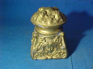 Early 20thc Art Nouveau Cast Metal Inkwell W Womans Heads Designs