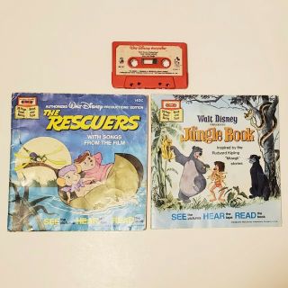 Disney Storyteller The Jungle Book & The Rescuers Read Along Books Cassette Vtg
