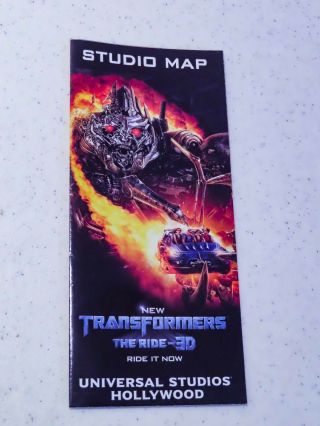 2012 Universal Studios Hollywood Studio Map Featuring Transformers The Ride 3d