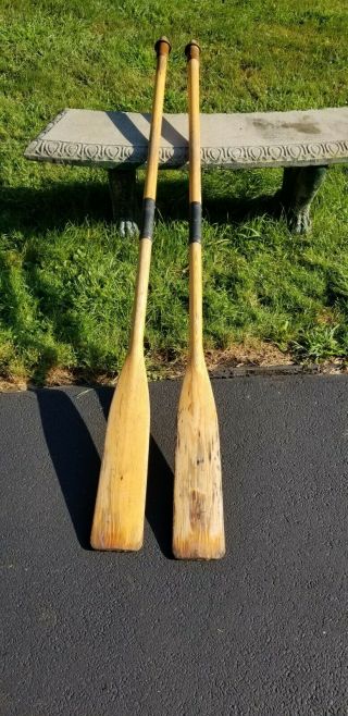 2 Vintage Wood Oars Pair Set Wooden Paddles Nautical Boat Takedown 63 " Long