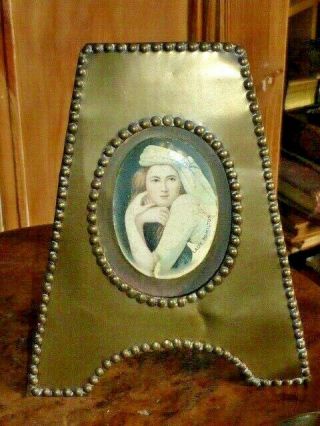 Unusual Antique Arts & Crafts Movement Brass Frame And Portrait Of Lady Hamilton