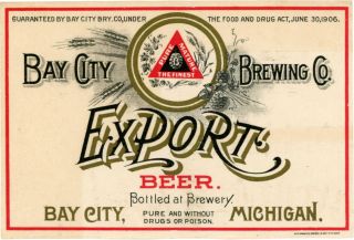 Pre - Prohibition Bay City Brewing Company Export Beer Bottle Label Bay City Mi