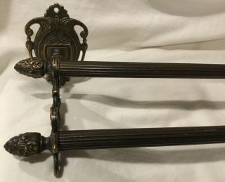 Vintage Brass Double Towel Bar 20” Towel Rack With Great Finials And Details