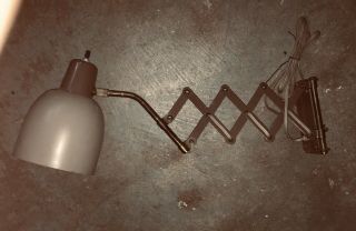 Vtg Mid Century Scissor Arm Wall Mount Light Sconce Lamp Atomic Star Cone Shade