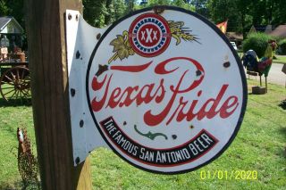 Texas Pride Lager Beer Sign Double Sided Porcelain Flange
