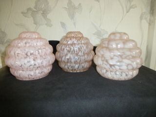 3 X French Art Deco Pink Speckled Glass Shades