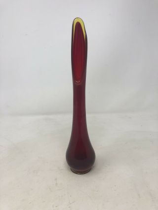 Vintage Mid Century Modern Art Glass Swung Red Vase 11 Inches Mcm