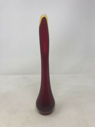 Vintage Mid Century Modern Art Glass Swung Red Vase 11 Inches MCM 3