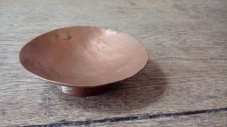 Arts And Crafts Hammered Copper Circular Trinket / Pin Dish With Circular Base