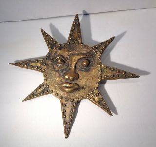 Brutalist Mid Century Modern Mcm Handmade 11 " Bronze Sun Face Sculpture
