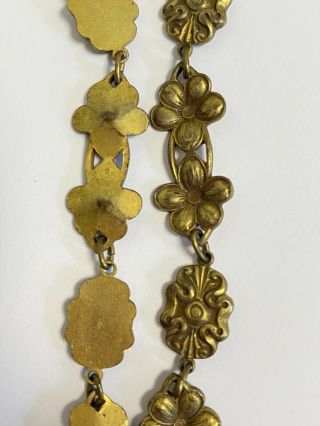 VTG 1920’s ART NOUVEAU TOPAZ GLASS Pendant & Ornate Brass Necklace 3