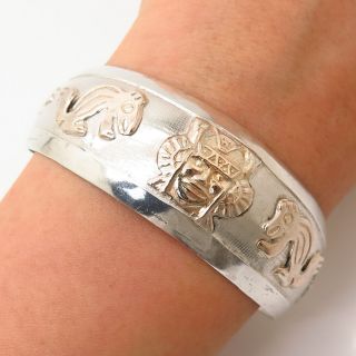 925 Sterling Silver / 18k Vintage Tribal Design Cuff Bracelet 6 1/4 "