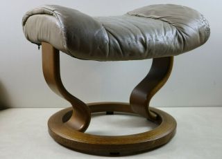 Ekornes Stressless Leather & Teak Danish Footstool Ottoman Mid Century Modern