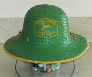 Vintage John Deere Quality Farm Equipment Green Woven Straw Tractor Safari Hat