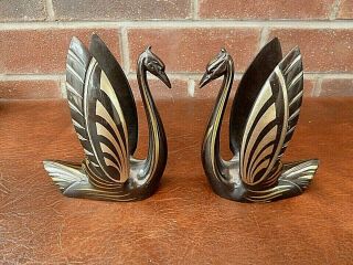 French Vintage/art Deco Bronze (stamped) Swans With Gold Coloured Detail