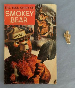 1969 The True Story Of Smokey Bear Comic Book,  1¾ " Rubber Smokey Bear Figure