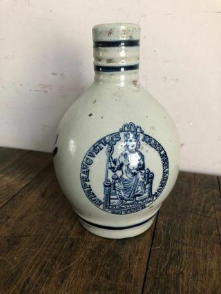 A Late 19th Century Blue And White Wine Flask From The Rhineland.
