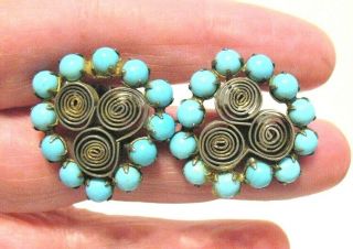 Vintage Sterling Silver Turquoise Bead Clip On Earrings 1 Inch 12.  8 Grams