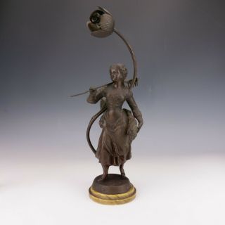 Antique French Bronzed Spelter - Lady Formed Lamp - Art Nouveau