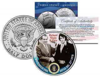 Richard Nixon & Elvis Presley At White House Colorized Jfk Half Dollar U.  S.  Coin
