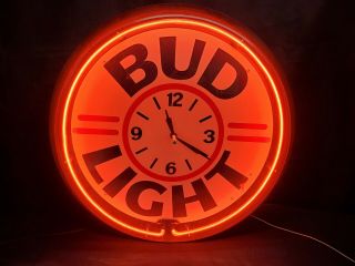 Vintage Bud Light Beer Neon Light Clock Sign Lighted Bar Mount Plexiglass 20 "