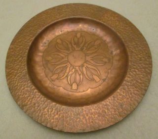 Vintage Hand Hammered And Etched Copper Plate - Arts & Crafts Style