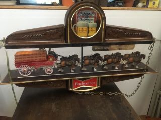 Vintage Budweiser Illuminated Bar Clock - World Champion Clydesdale Team 3
