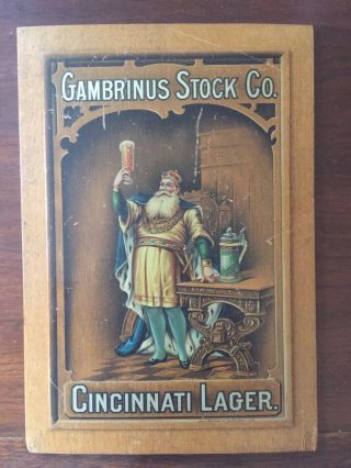 Pre Prohibition Cincinnati Lager Wooden Beer Sign Gambrinus Stock Co.  Rare
