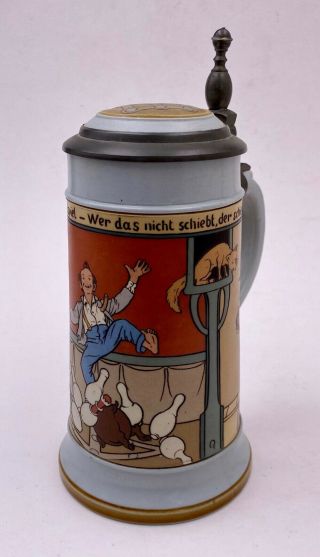 Early 1900s Mettlach Villeroy & Boch 2959 1/2 Liter Stoneware Beer Bowing Stein