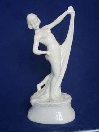 Vintage 8 " Art Deco Porcelain Nude Scarf Dancer Flower Frog