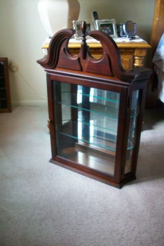 Vintage Ornate Wood And Glass Wall Curio Display Case Cabinet