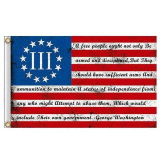 Three Percenter George Washington Vintage American Usa Flag 3x5 Feet Banner