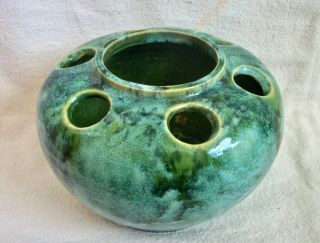 Brush Mccoy Arts And Crafts Pottery Flower Frog Vase With Green Onyx Glaze
