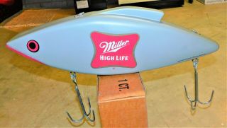 Jumbo Sized 2001 Miller High Life Beer Fishing Lure W/ Hooks Dangler 24 " Sign