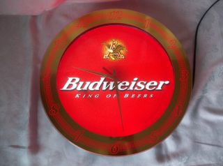 Round Neon Light With Clock Budweiser King Of Beers 2000 Red Great
