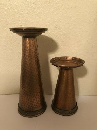 Arts & Crafts Style Hand - Hammered Copper Candle Holders
