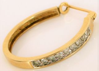 Vintage Designer Signed 10k Yellow Gold Single Diamond Hoop Earring About 3/4 "