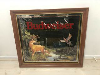 Large Budweiser Beer Wildlife Whitetail Deer Buck Pheasant Mirror Sign Bud Busch