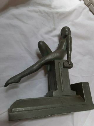 Antique Art Deco Nude Metal Lady Statue Sculpture Book End