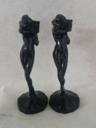 Vintage Sarsparilla Art Deco Nude Figural Woman Lady Candle Stick Holder Pair