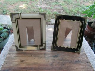 Vintage Art Deco Reverse Painted Picture Frame Pair 4.  5” X 5.  5” Easels 1930s Nr