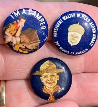 3 Vintage Boy Scouts Pinback Pins - 1940’s