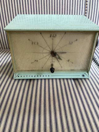 Vintage Modern Westinghouse Clock Radio Aqua Mid Century - Clock