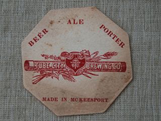 Vintage Tube City Brewing Co.  Mckeesport Pa Prohibition Ale Porter Beer Coaster